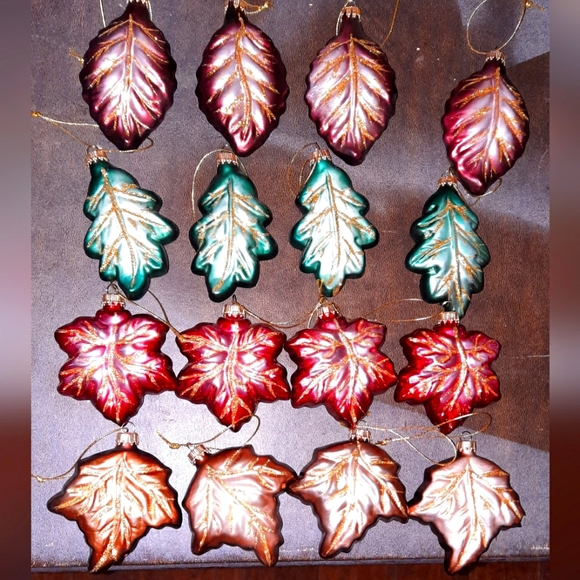 Harvest Autumn Leaves Fall Glass Ornaments - Set of 16 Glass - Picture 1 of 8